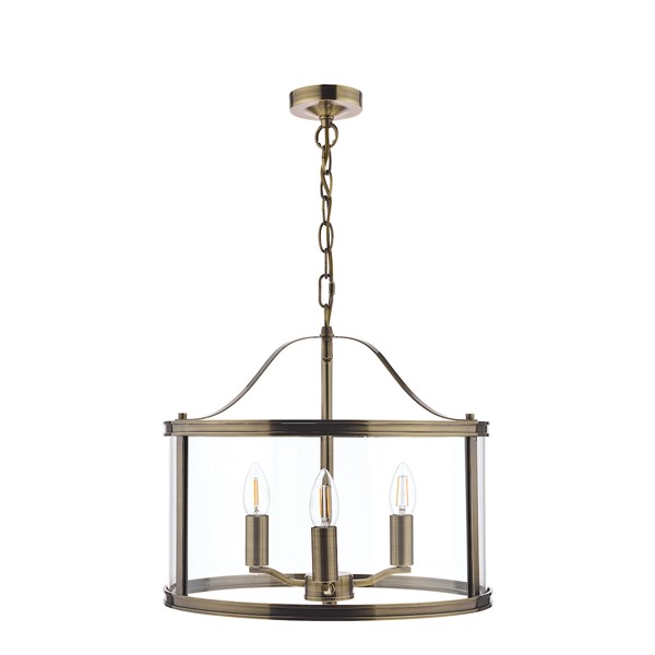 (image for) Laura Ashley Harrington 3lt Pendant Antique Brass Glass